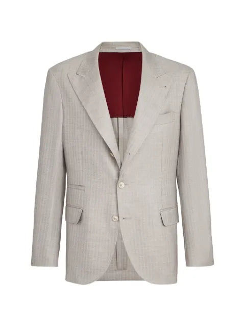 Brunello Cucinelli  cashmere and silk chevron deconstructed blazer with peak lapels